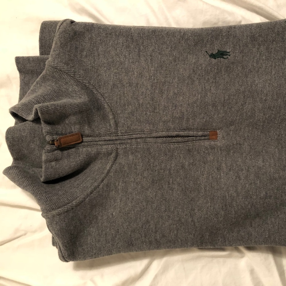 Grey Polo Quarter Zip Green Horse Large Jacket